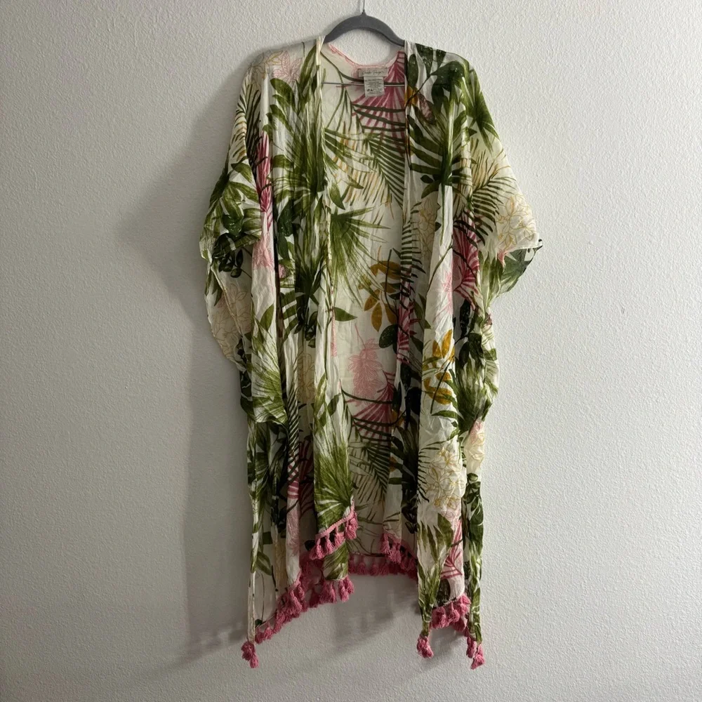 Charlie Paige Women’s 100% Cotton Resort Floral Swim Cover Up Kimono One Size - Picture 1 of 3